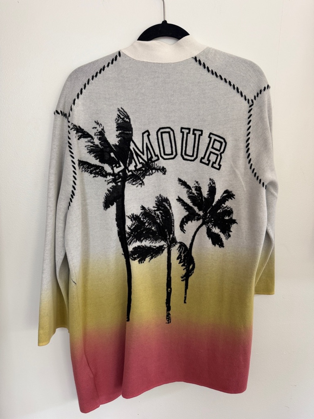 Zadig & Voltaire Ombre Palm Tree Cardigan in Gray, Yellow & Pink